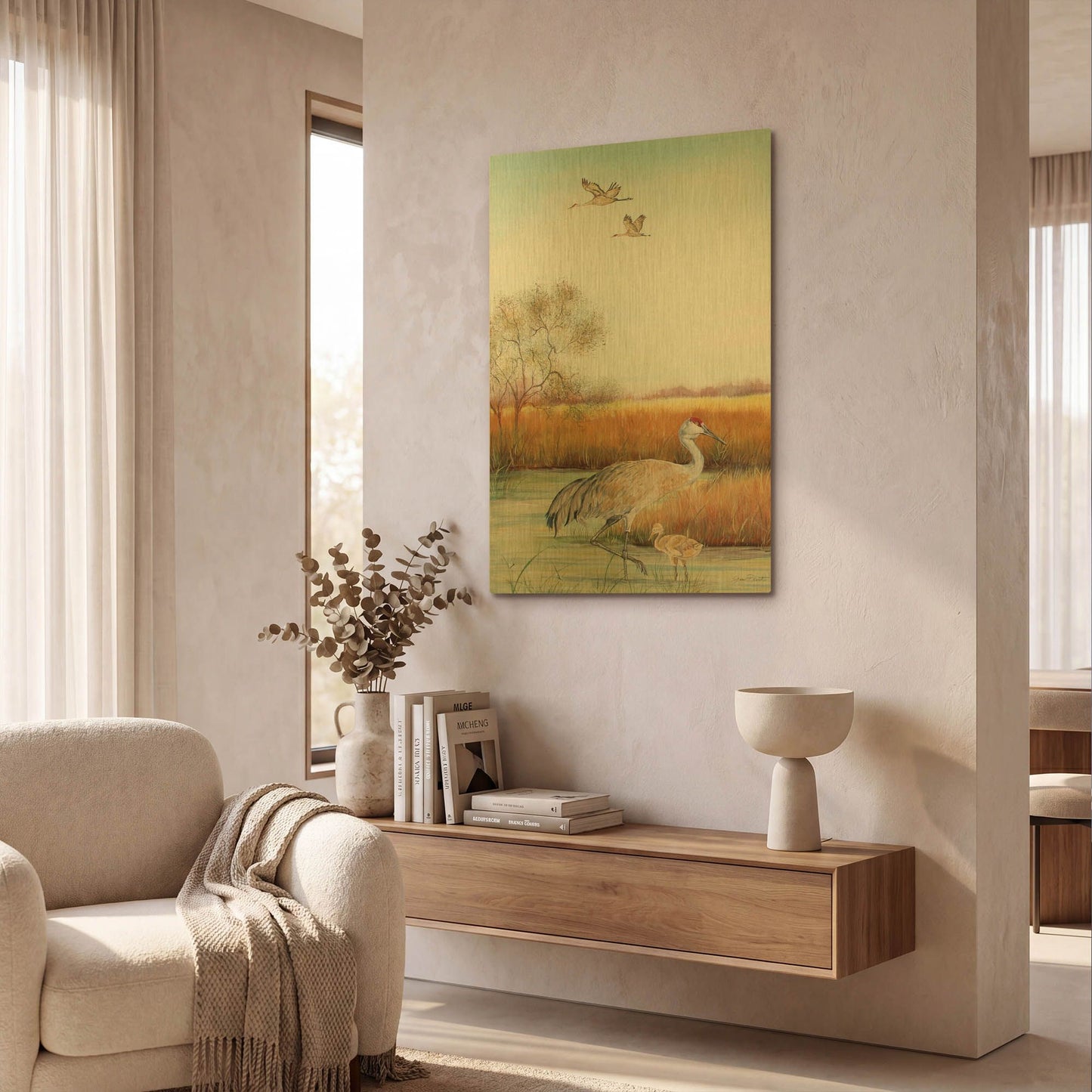 'Sandhill Cranes 2' By Jean Plout Gold Metal Wall Art