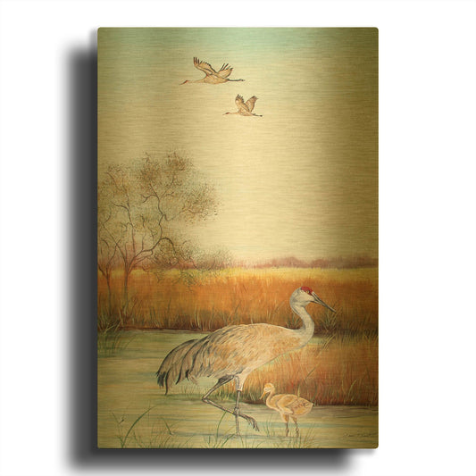 'Sandhill Cranes 2' By Jean Plout Gold Metal Wall Art
