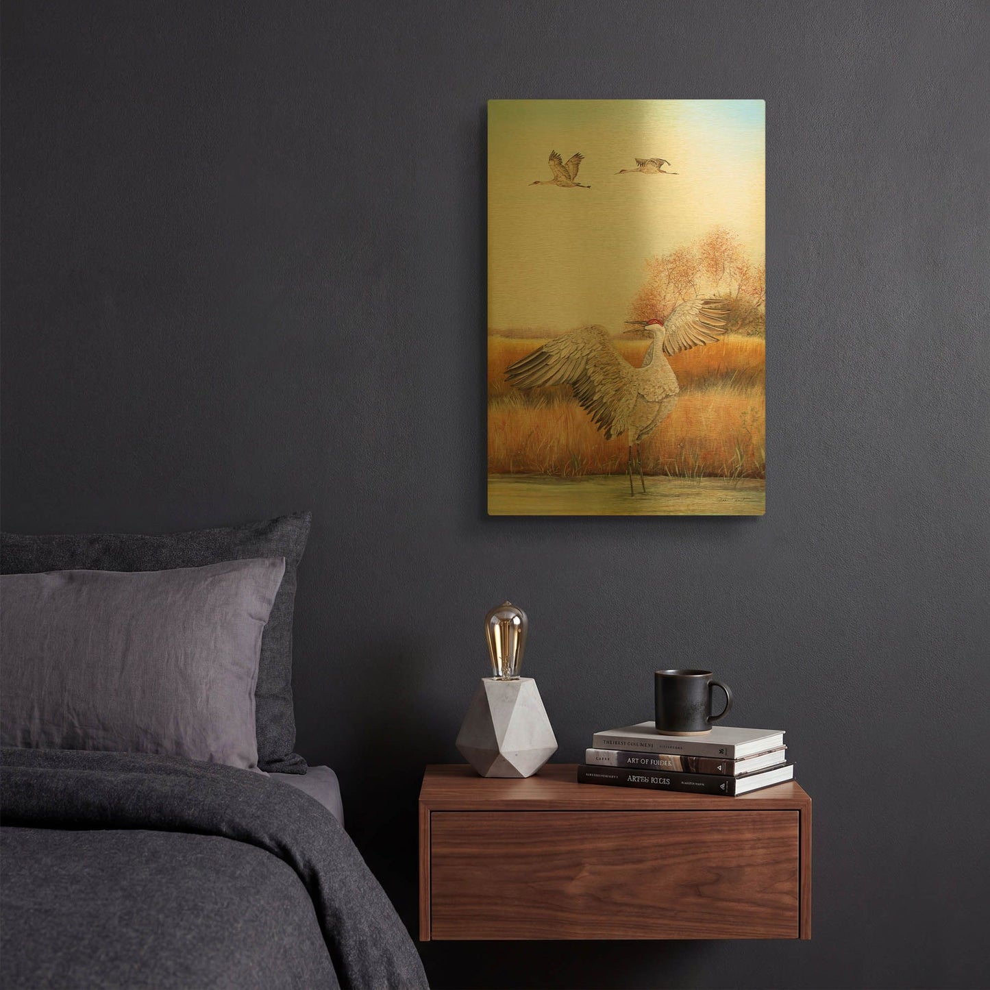 'Sandhill Cranes 1' By Jean Plout Gold Metal Wall Art