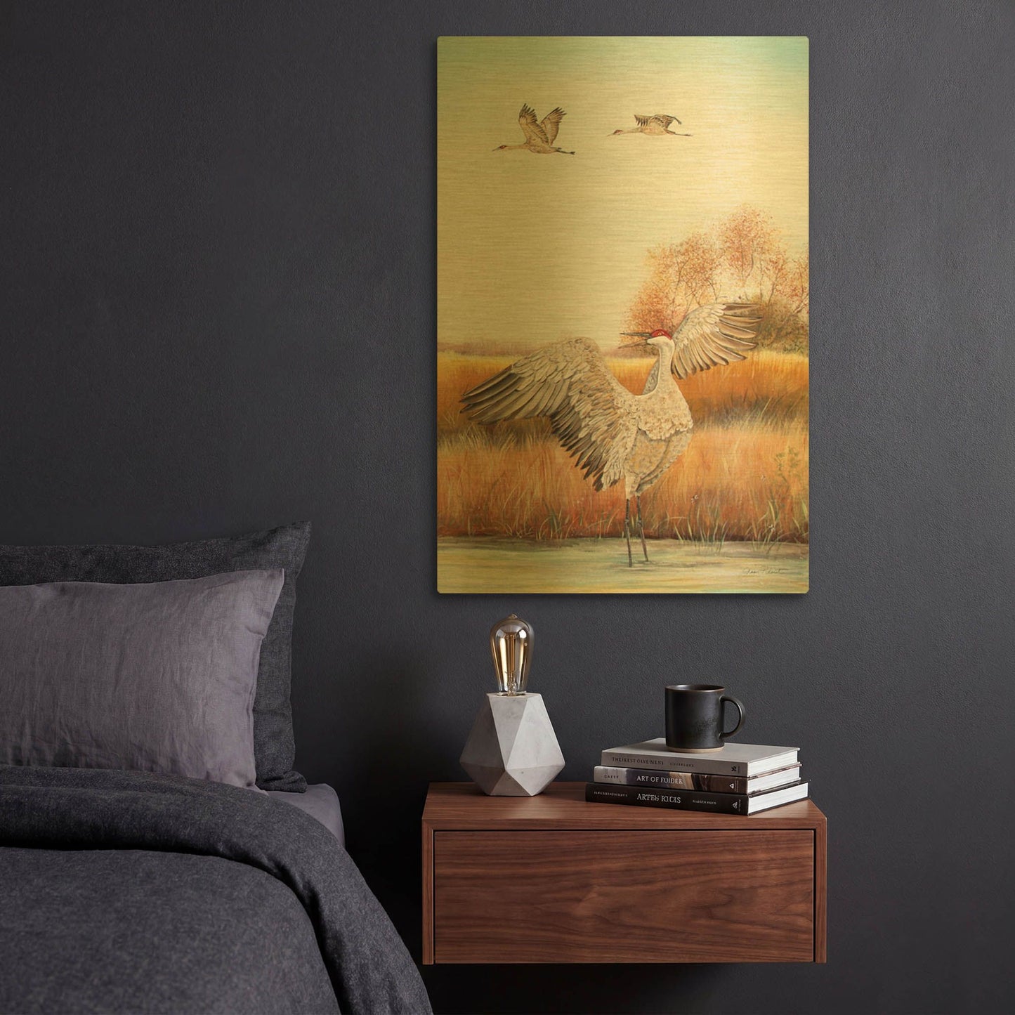 'Sandhill Cranes 1' By Jean Plout Gold Metal Wall Art