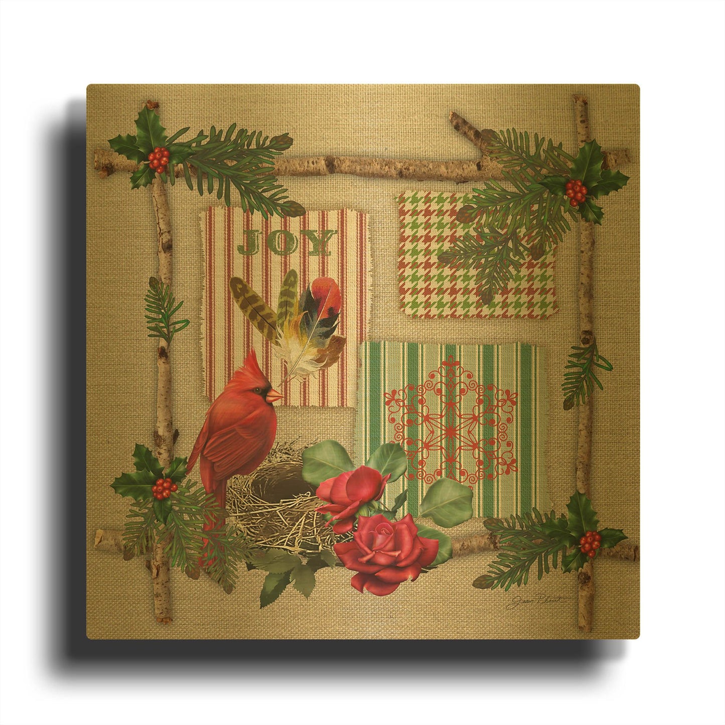 'Country Christmas 6' By Jean Plout Gold Metal Wall Art
