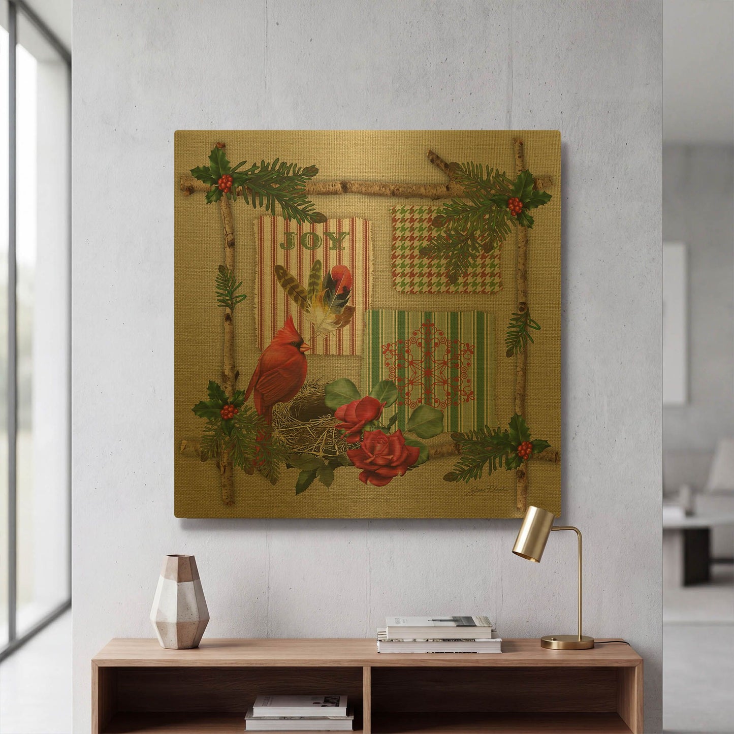 'Country Christmas 6' By Jean Plout Gold Metal Wall Art