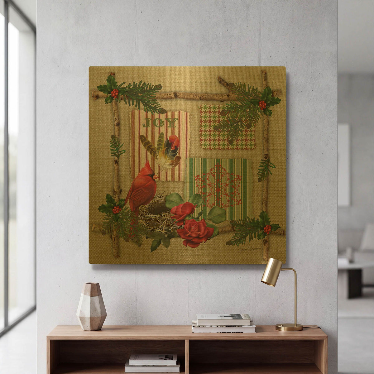 'Country Christmas 6' By Jean Plout Gold Metal Wall Art