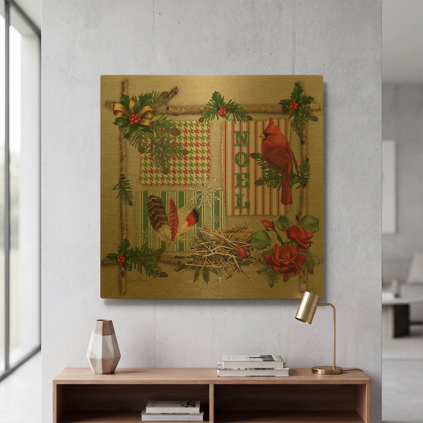'Country Christmas 5' By Jean Plout Gold Metal Wall Art