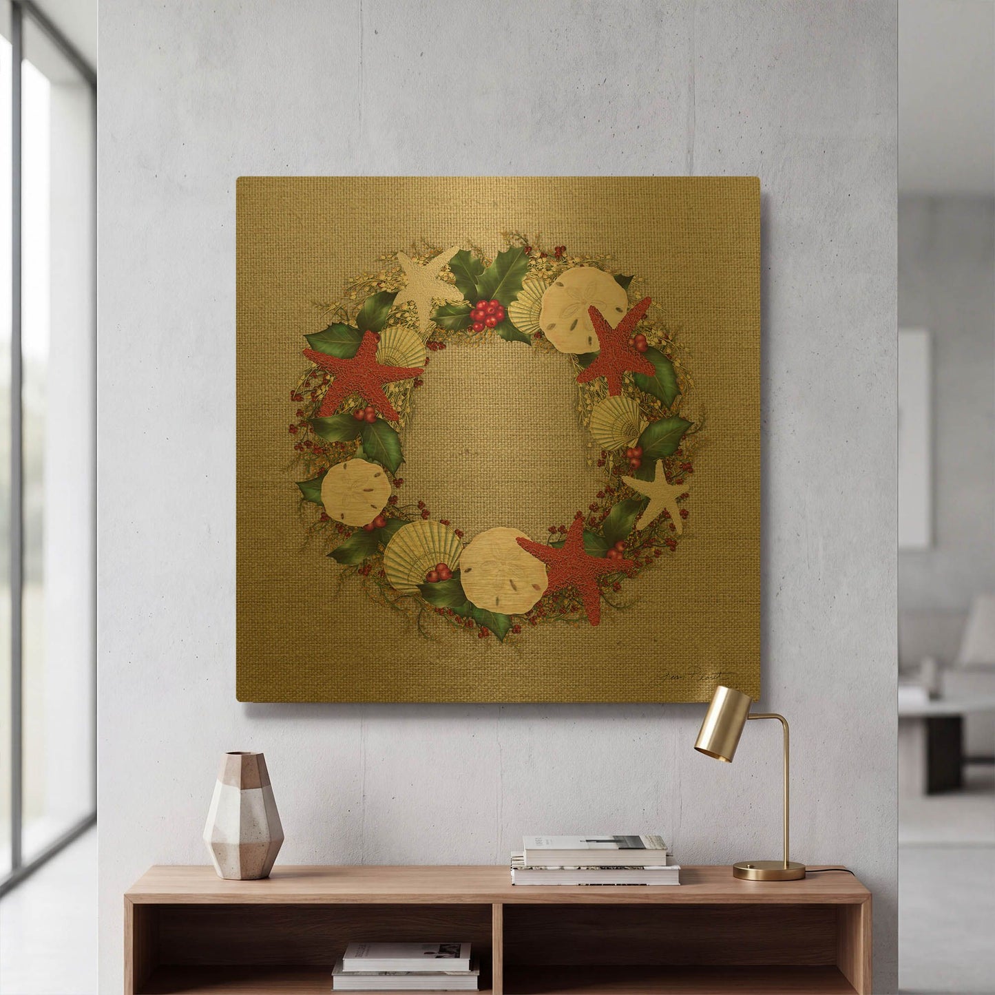 'Beachy Christmas' By Jean Plout Gold Metal Wall Art