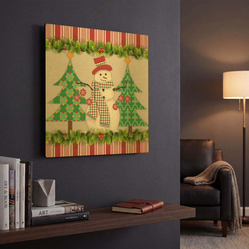 'Houndstooth Snowman' By Jean Plout Gold Metal Wall Art