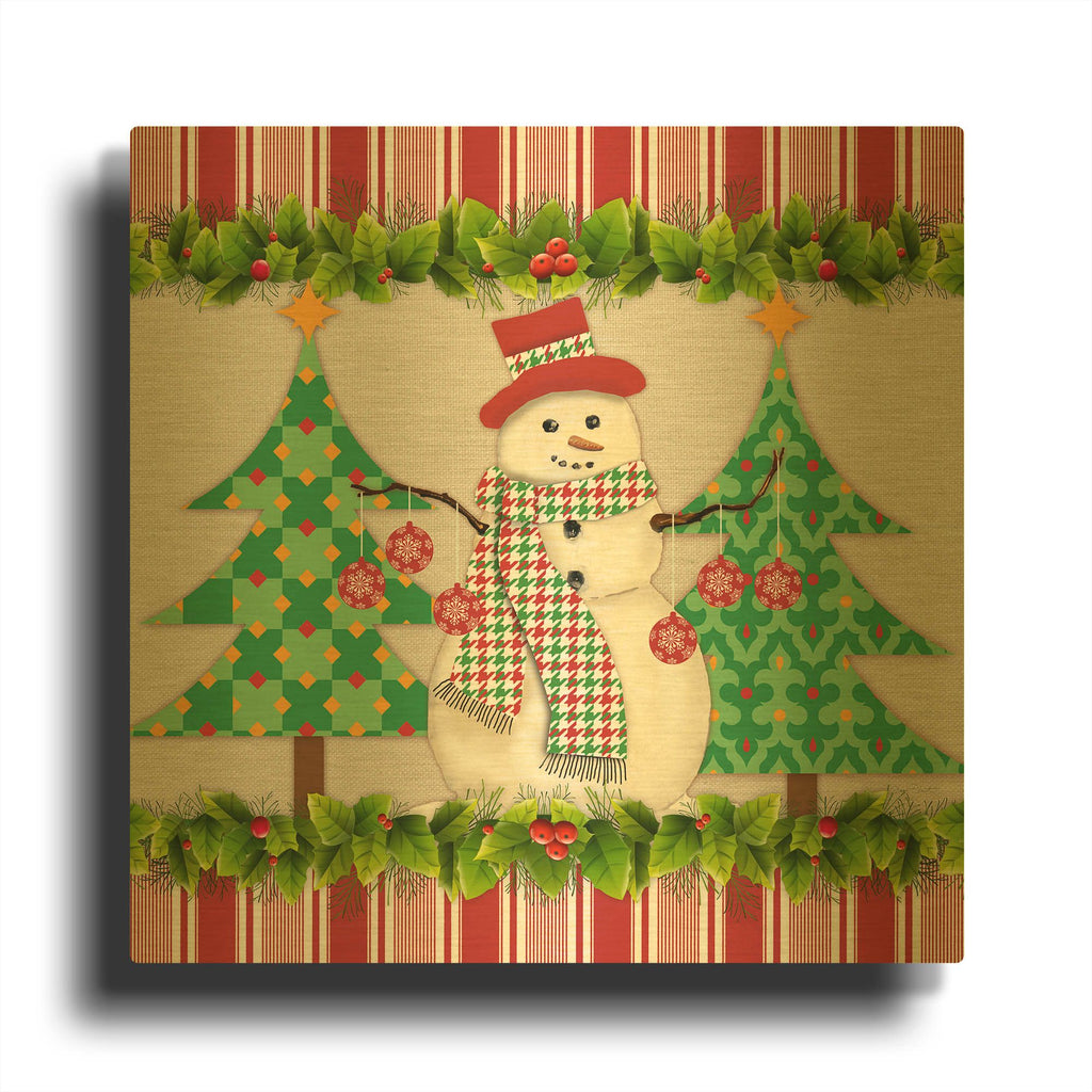'Houndstooth Snowman' By Jean Plout Gold Metal Wall Art