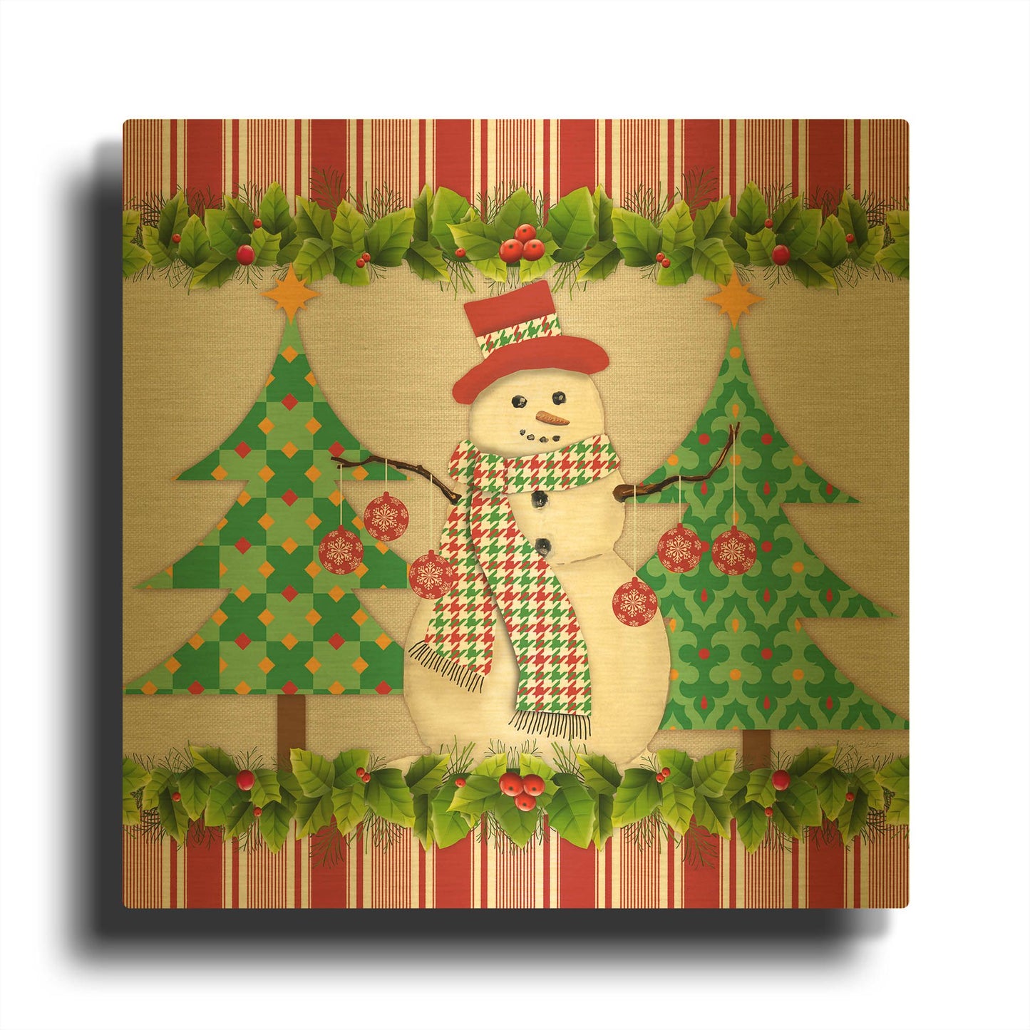 'Houndstooth Snowman' By Jean Plout Gold Metal Wall Art