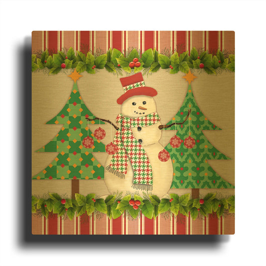 'Houndstooth Snowman' By Jean Plout Gold Metal Wall Art
