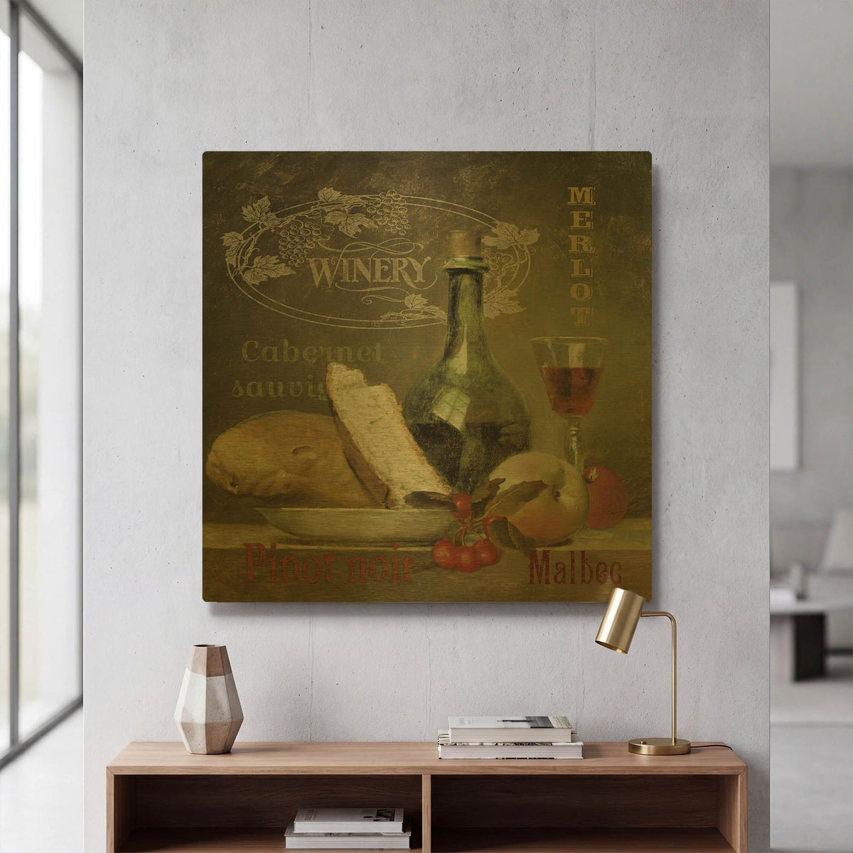 'Vintage Wine' By Jean Plout Gold Metal Wall Art