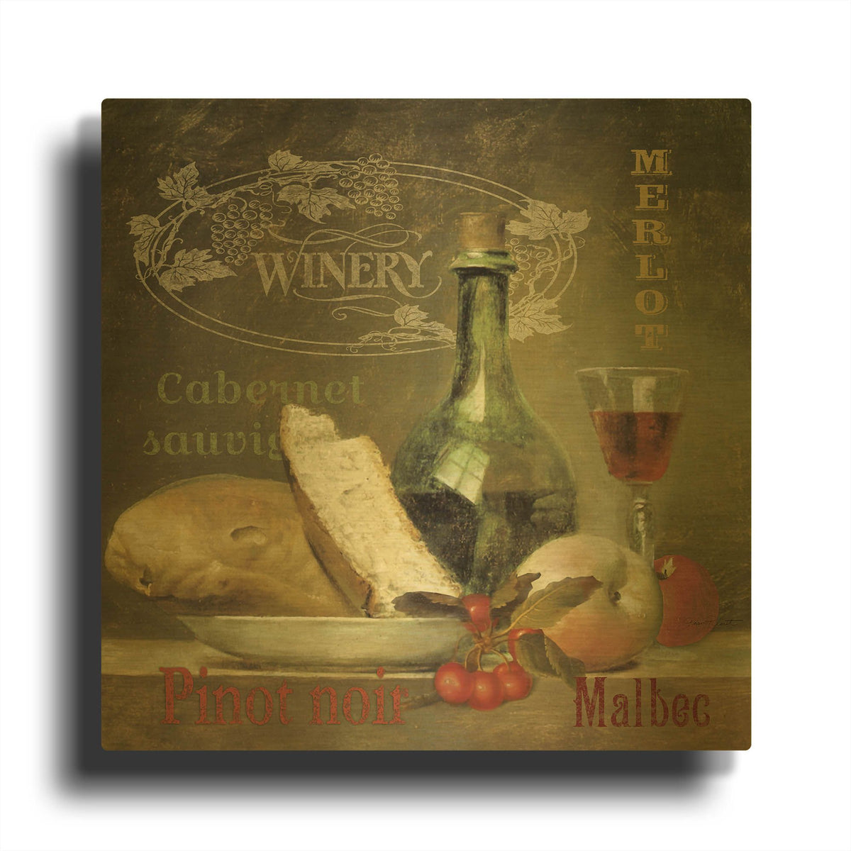 'Vintage Wine' By Jean Plout Gold Metal Wall Art
