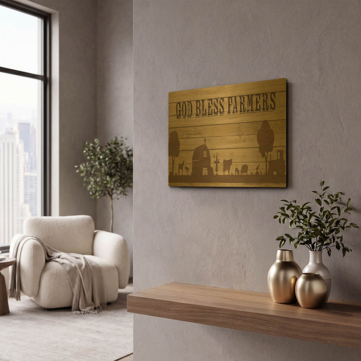 'Farm Life 11' By Jean Plout Gold Metal Wall Art