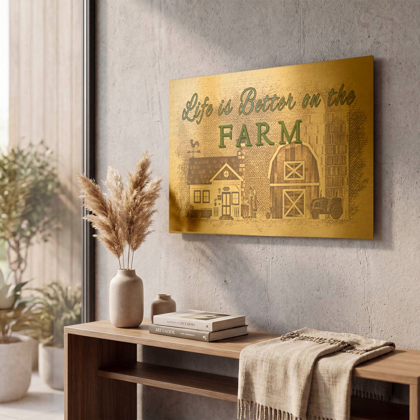 'Farm Life 3' By Jean Plout Gold Metal Wall Art