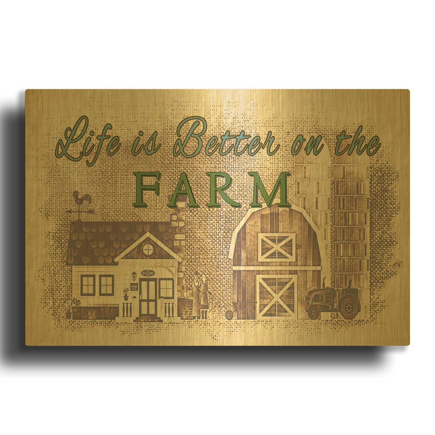 'Farm Life 3' By Jean Plout Gold Metal Wall Art