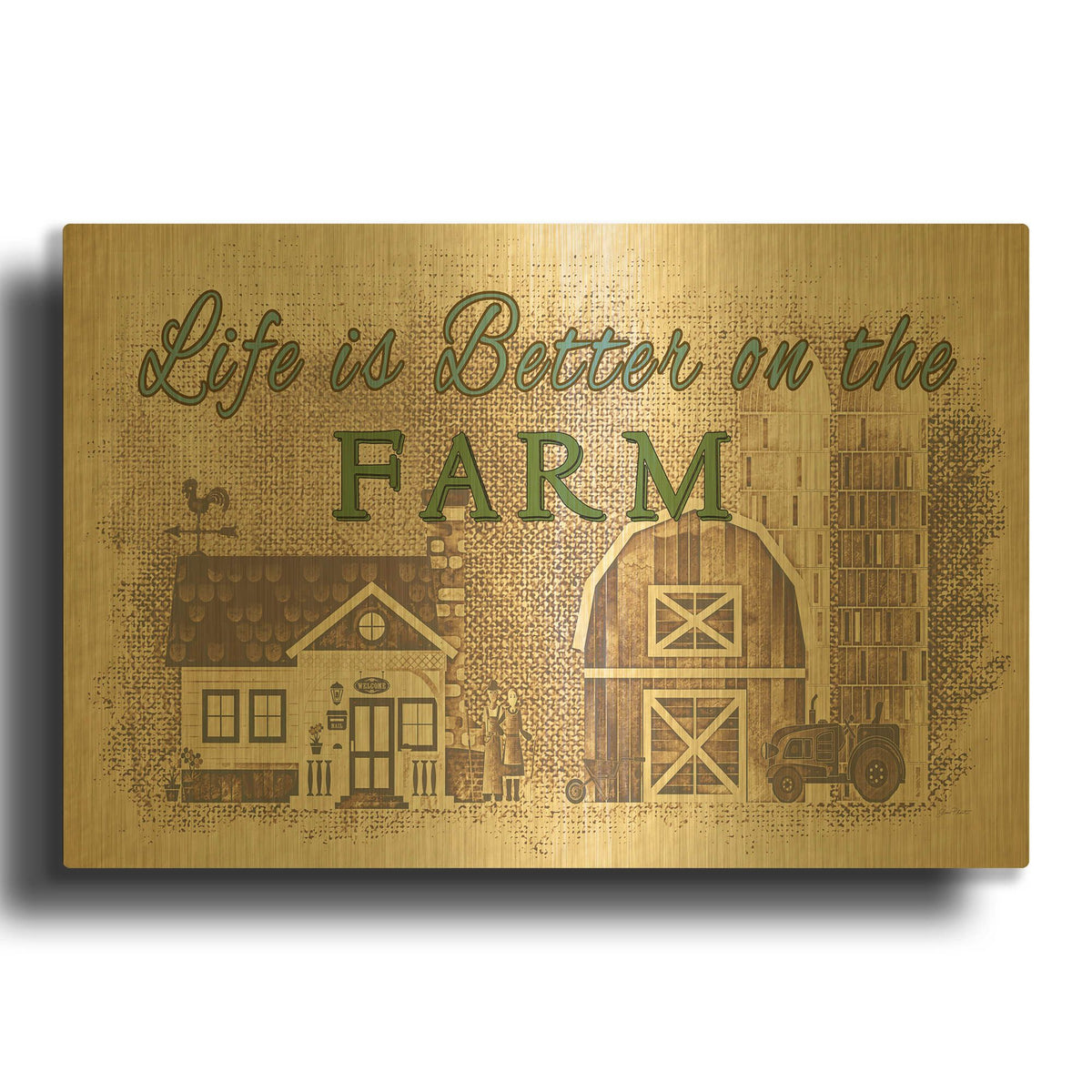 'Farm Life 3' By Jean Plout Gold Metal Wall Art