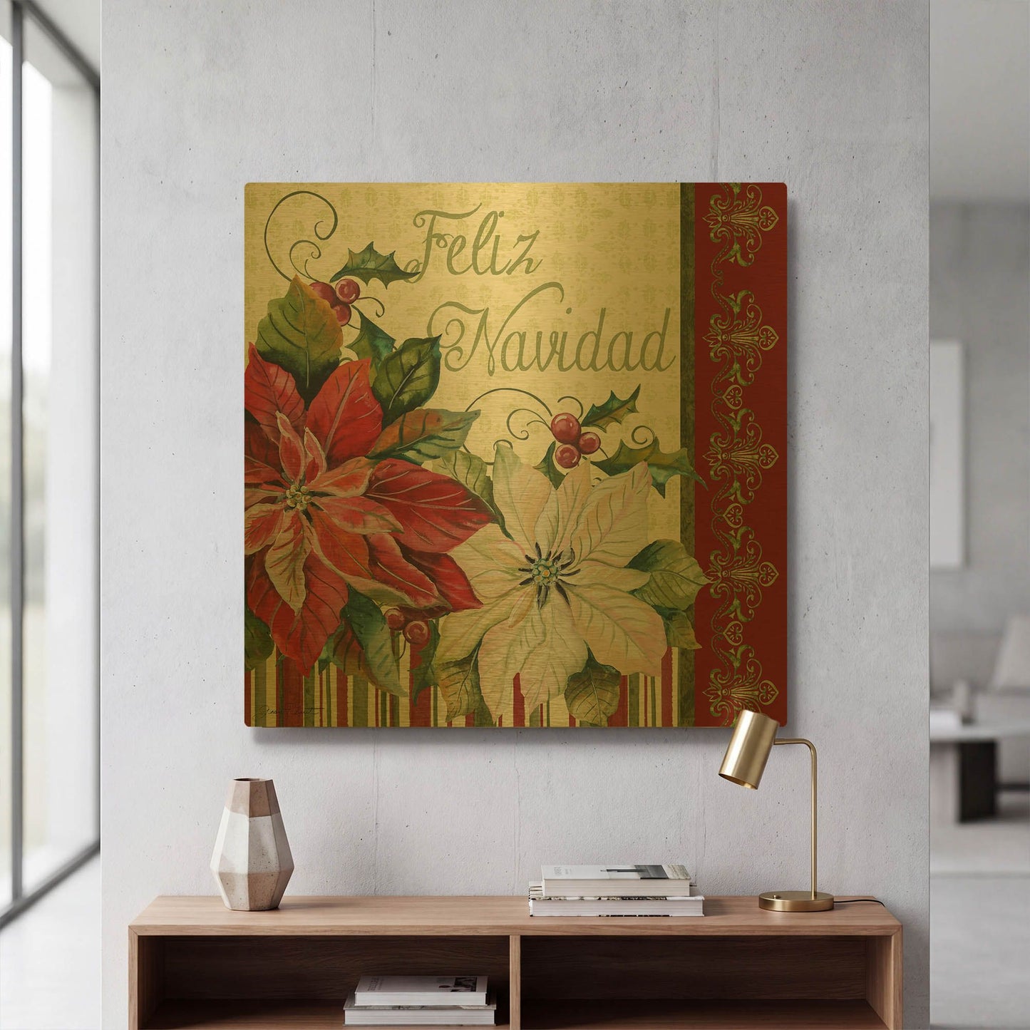 'Feliz Navidad' By Jean Plout Gold Metal Wall Art