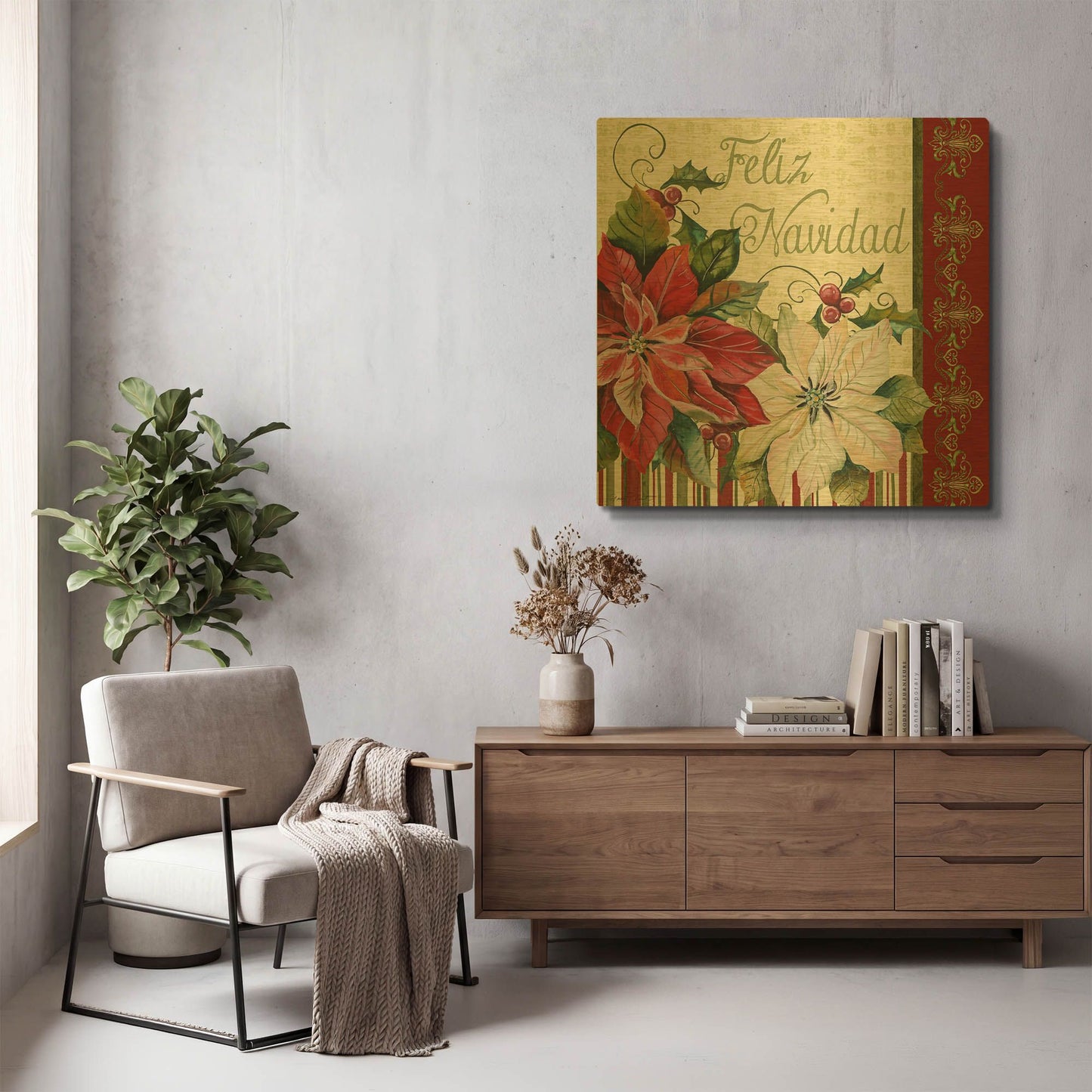 'Feliz Navidad' By Jean Plout Gold Metal Wall Art