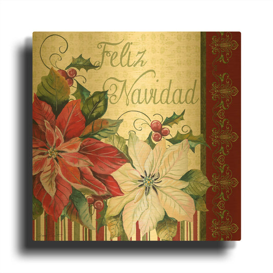 'Feliz Navidad' By Jean Plout Gold Metal Wall Art