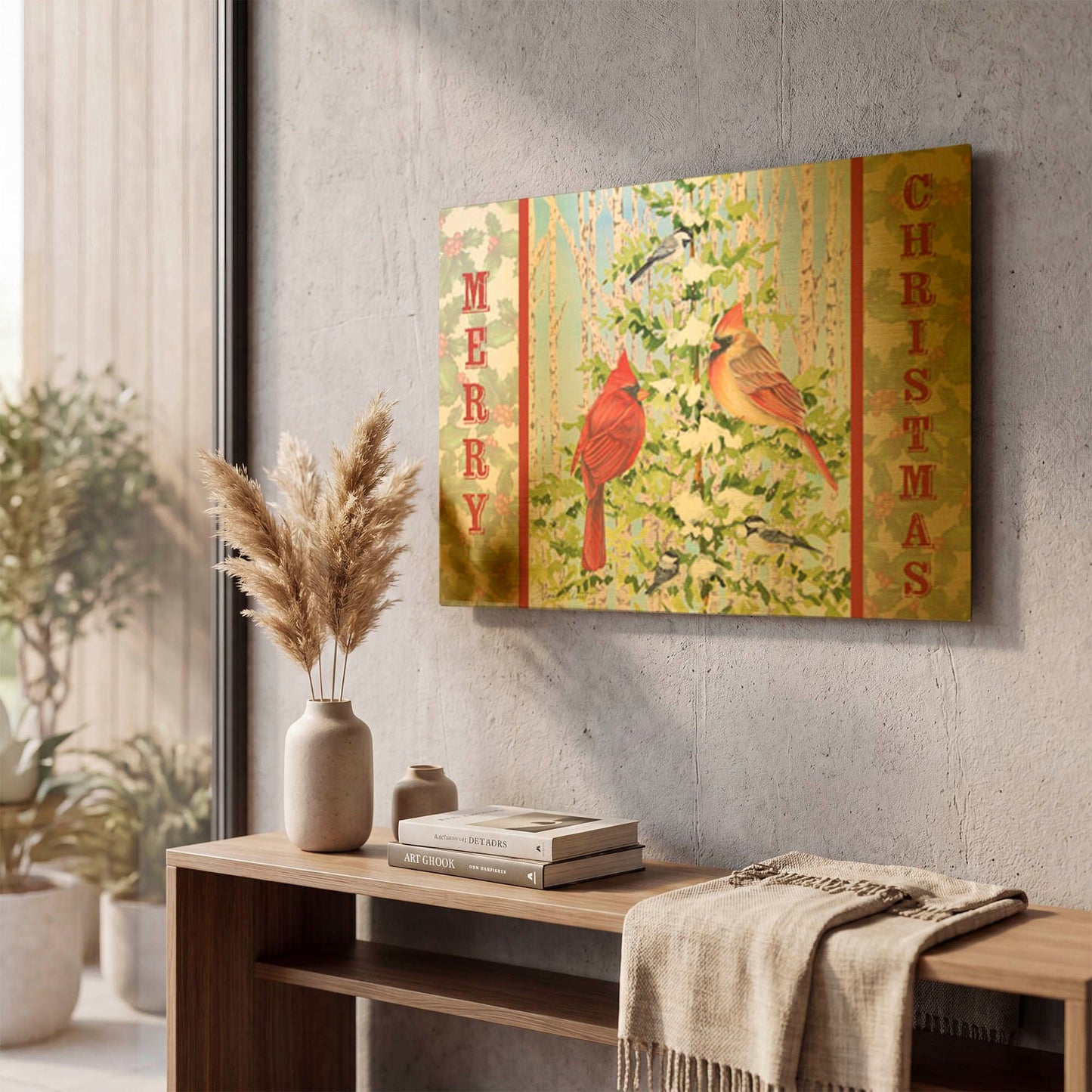 'Christmas Birds 2' By Jean Plout Gold Metal Wall Art