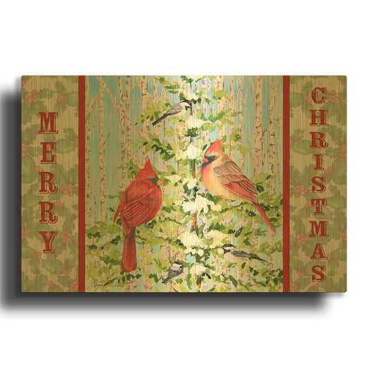 'Christmas Birds 2' By Jean Plout Gold Metal Wall Art