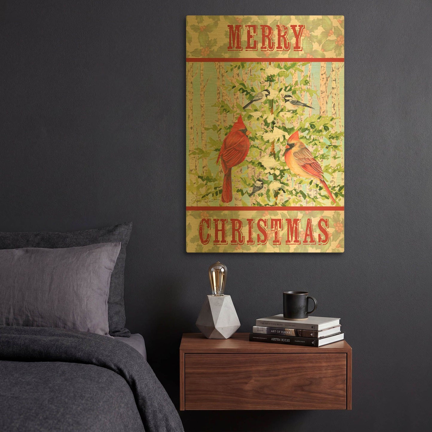 'Christmas Birds 1' By Jean Plout Gold Metal Wall Art