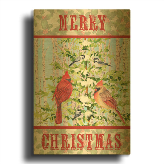 'Christmas Birds 1' By Jean Plout Gold Metal Wall Art