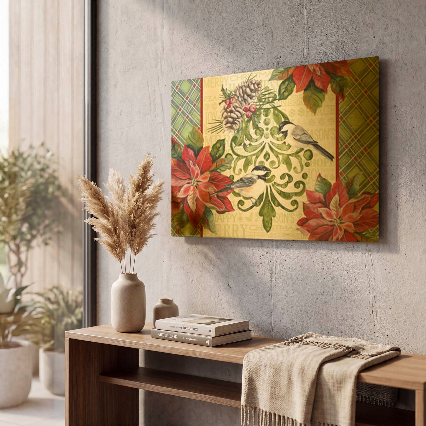 'Chickadee Holiday 3' By Jean Plout Gold Metal Wall Art