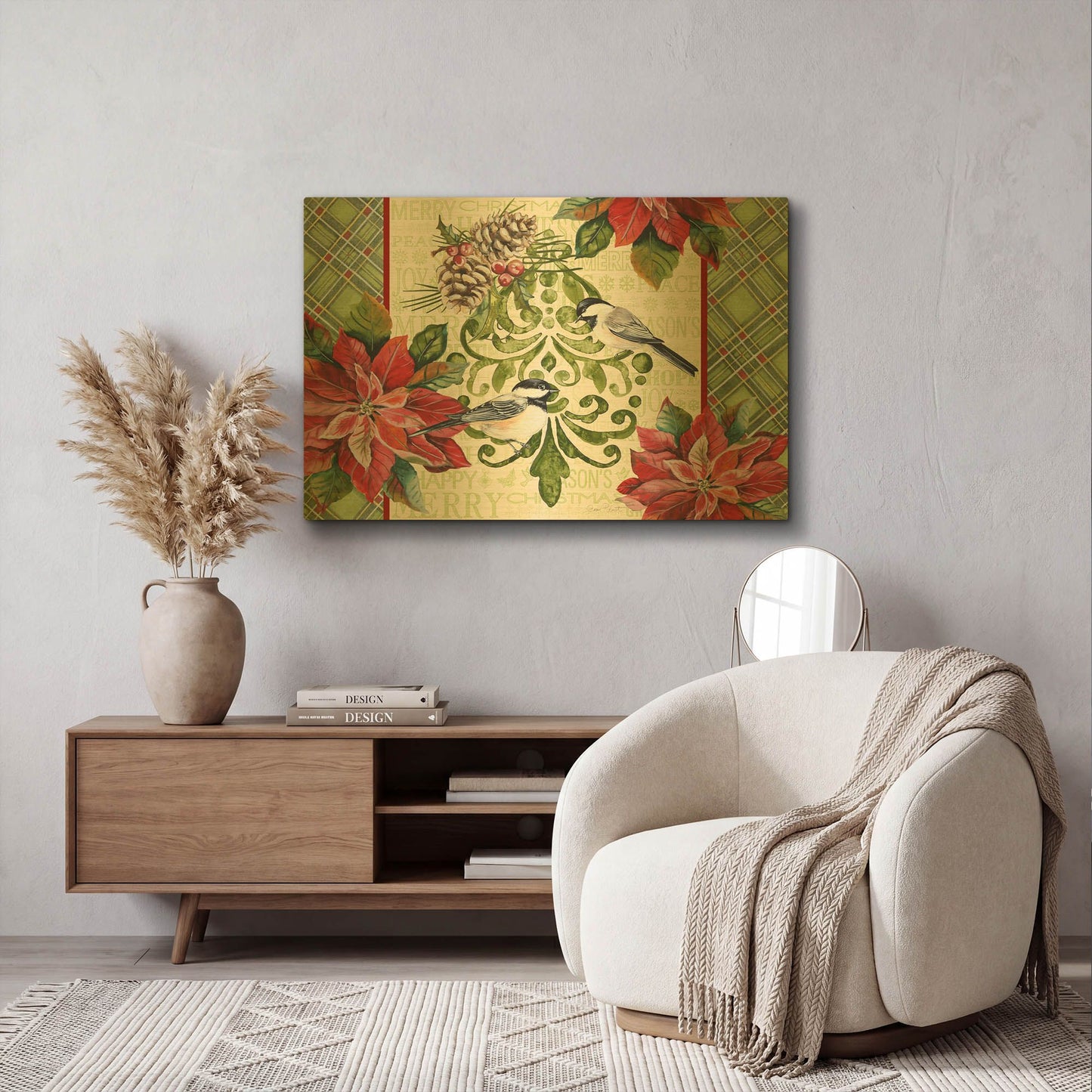 'Chickadee Holiday 3' By Jean Plout Gold Metal Wall Art