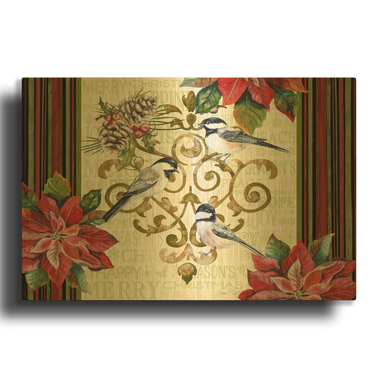 'Chickadee Holiday 1' By Jean Plout Gold Metal Wall Art