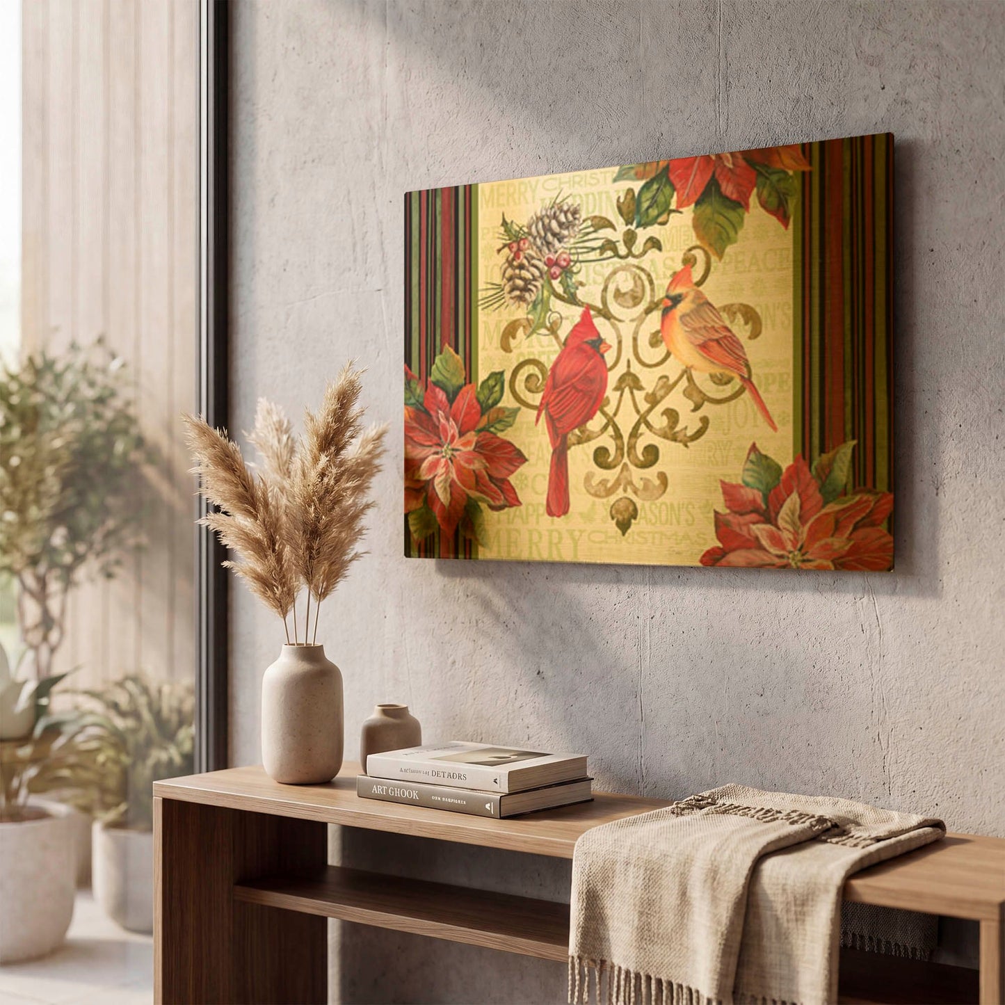 'Holiday Cardinals 5' By Jean Plout Gold Metal Wall Art