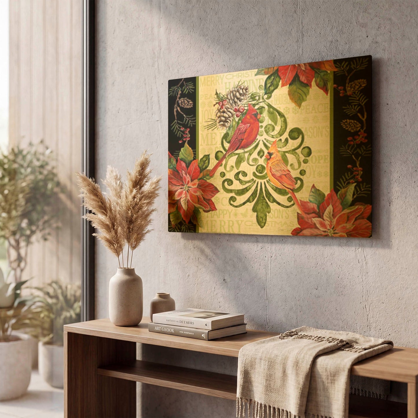 'Holiday Cardinals 4' By Jean Plout Gold Metal Wall Art