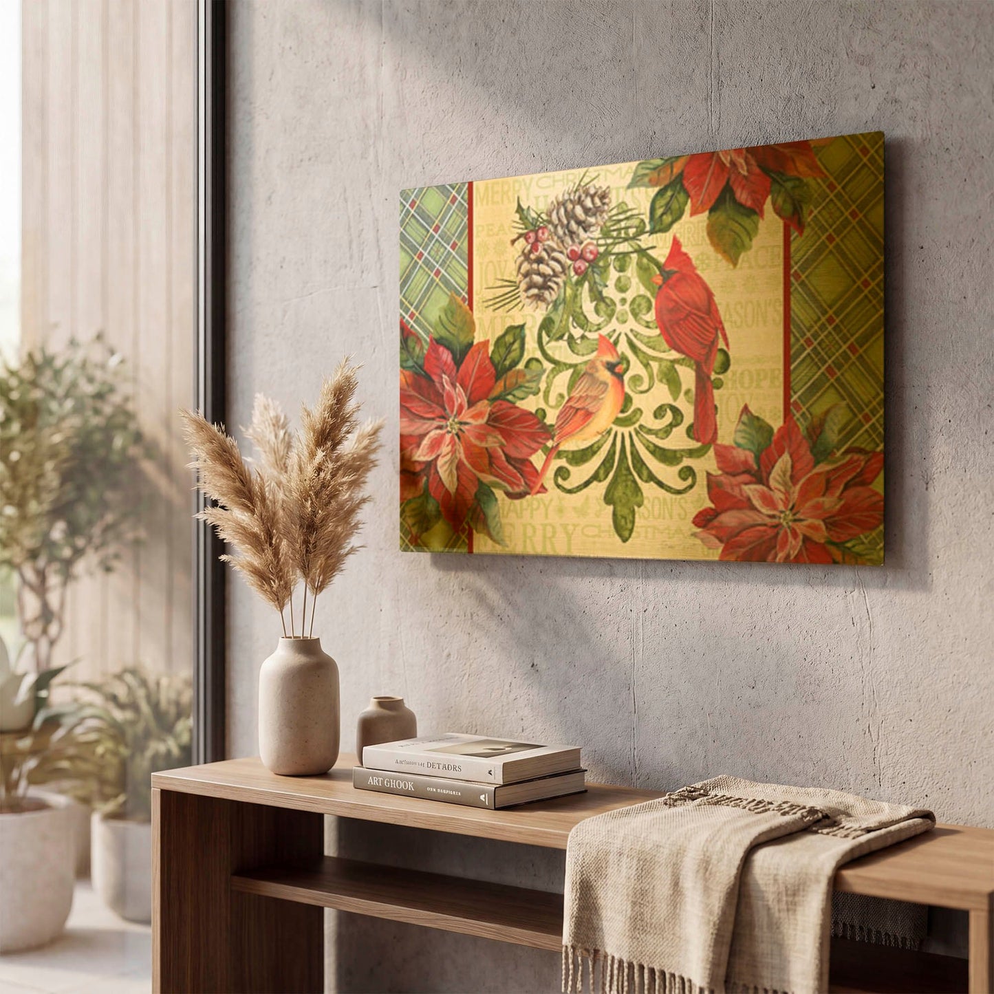 'Holiday Cardinals 3' By Jean Plout Gold Metal Wall Art