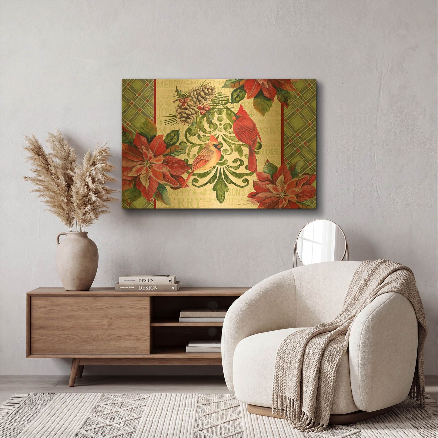 'Holiday Cardinals 3' By Jean Plout Gold Metal Wall Art