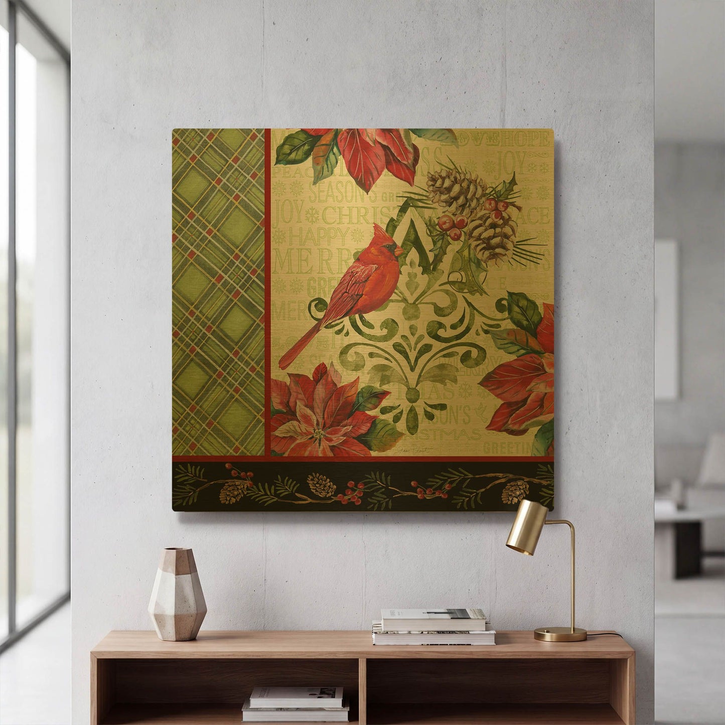'Holiday Cardinals 2' By Jean Plout Gold Metal Wall Art