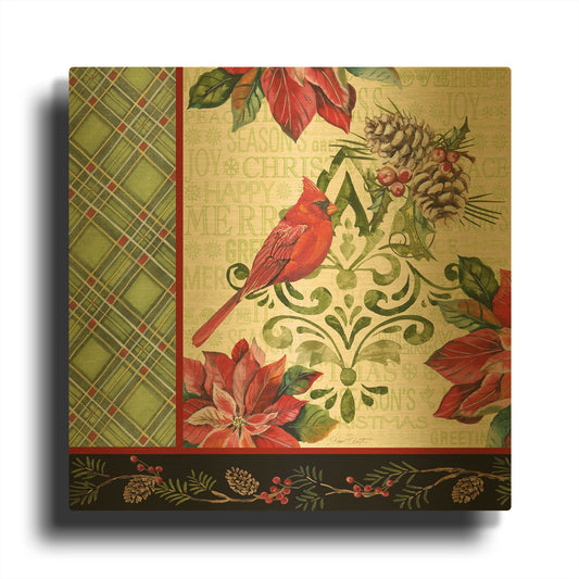 'Holiday Cardinals 2' By Jean Plout Gold Metal Wall Art