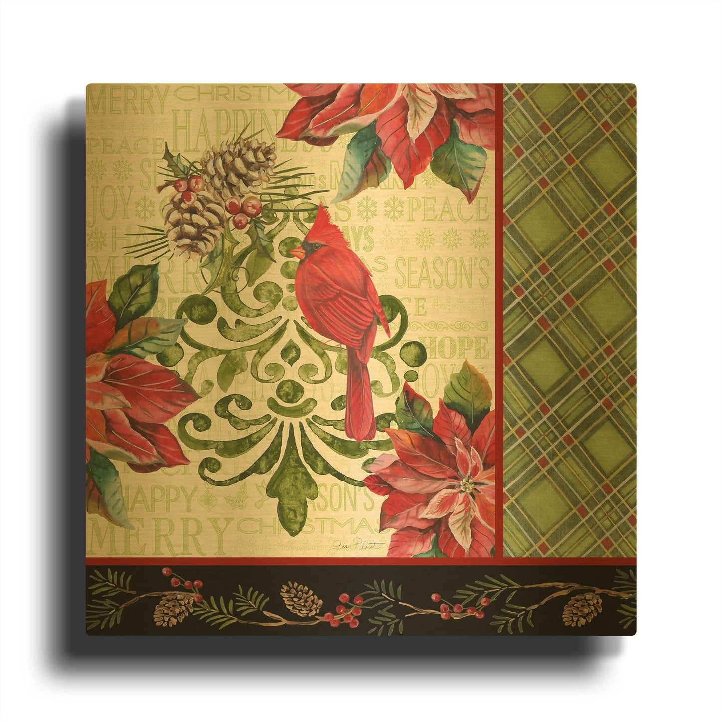 'Holiday Cardinals 1' By Jean Plout Gold Metal Wall Art