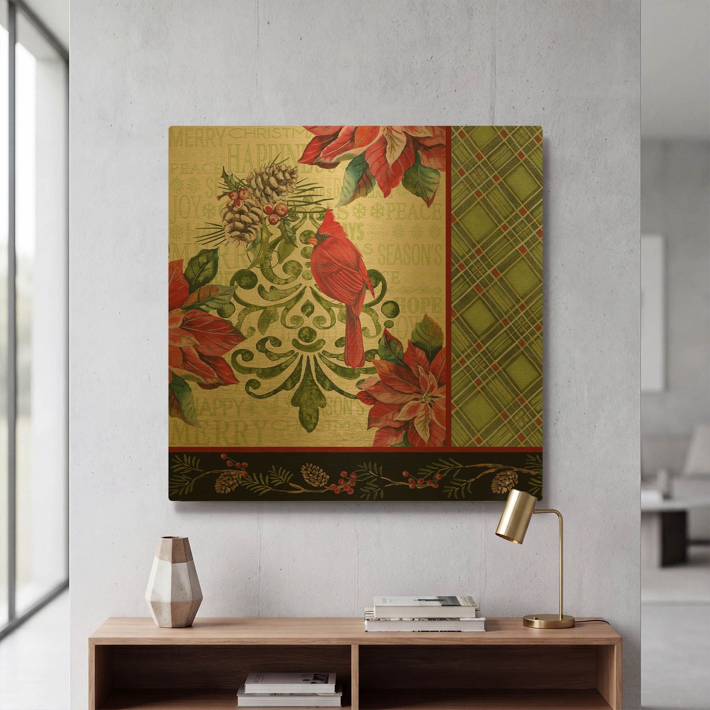 'Holiday Cardinals 1' By Jean Plout Gold Metal Wall Art