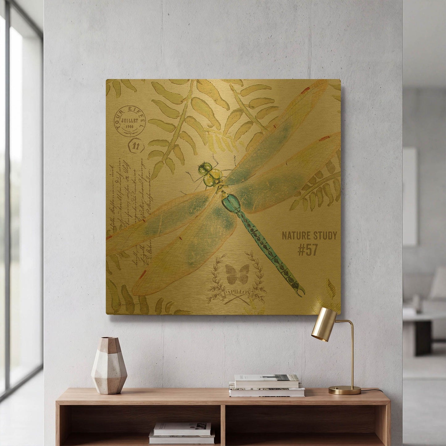 'Botanical Dragonfly 5' By Jean Plout Gold Metal Wall Art