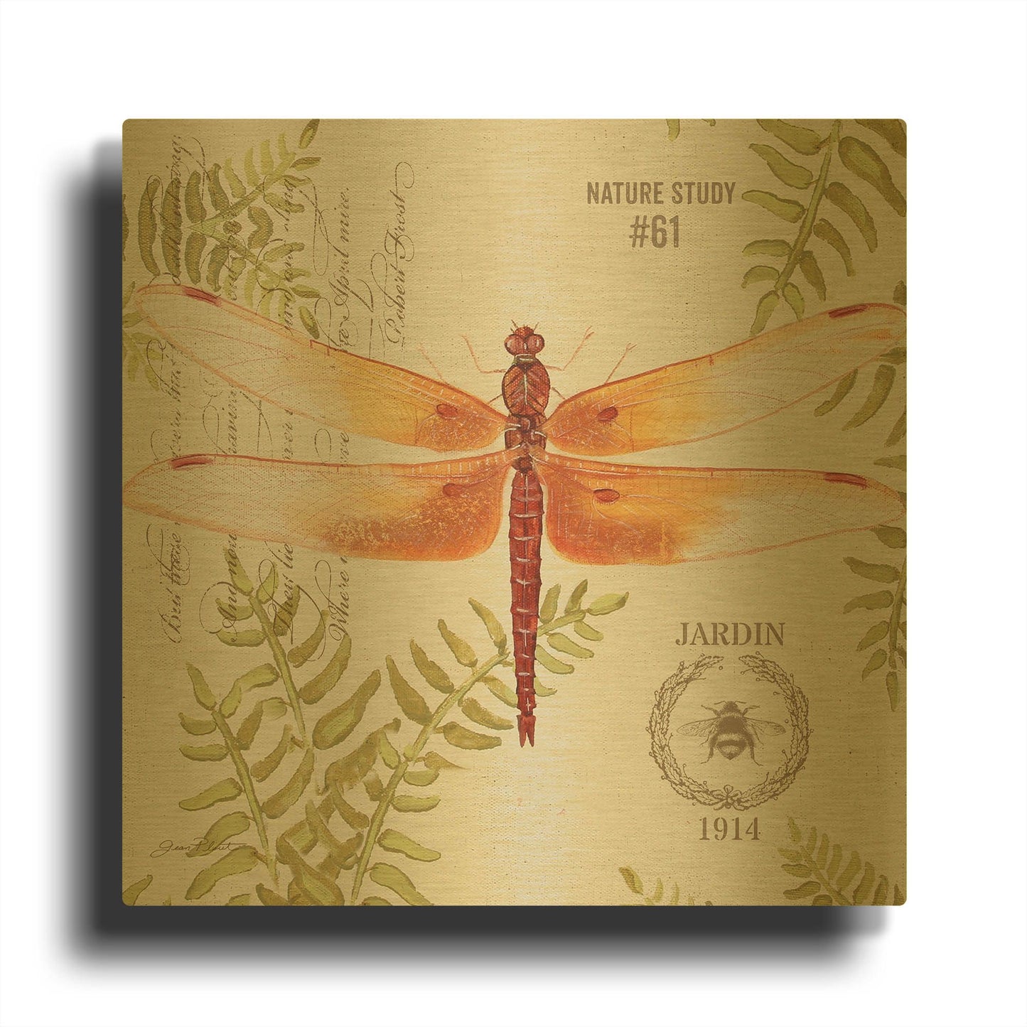 'Botanical Dragonfly 4' By Jean Plout Gold Metal Wall Art
