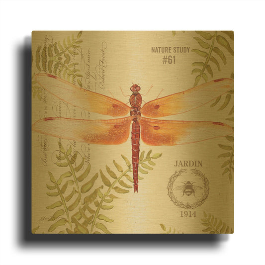 'Botanical Dragonfly 4' By Jean Plout Gold Metal Wall Art