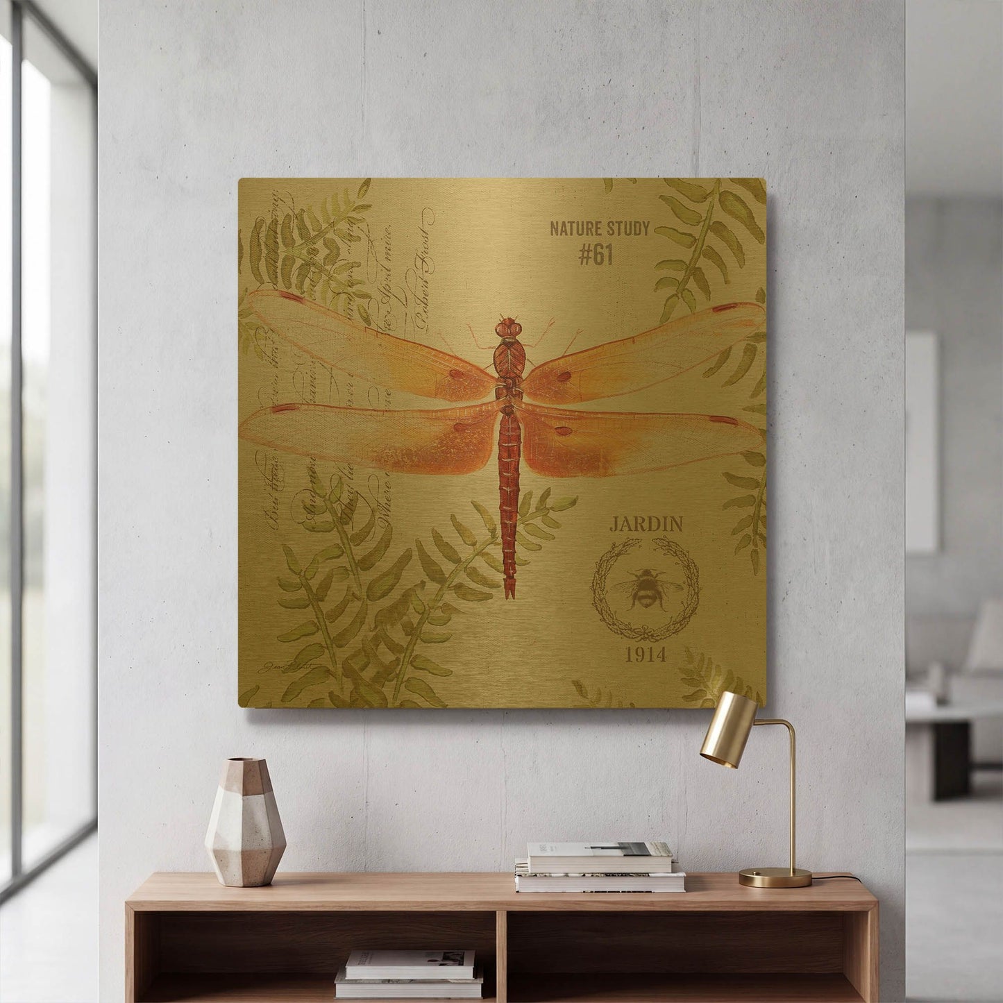 'Botanical Dragonfly 4' By Jean Plout Gold Metal Wall Art