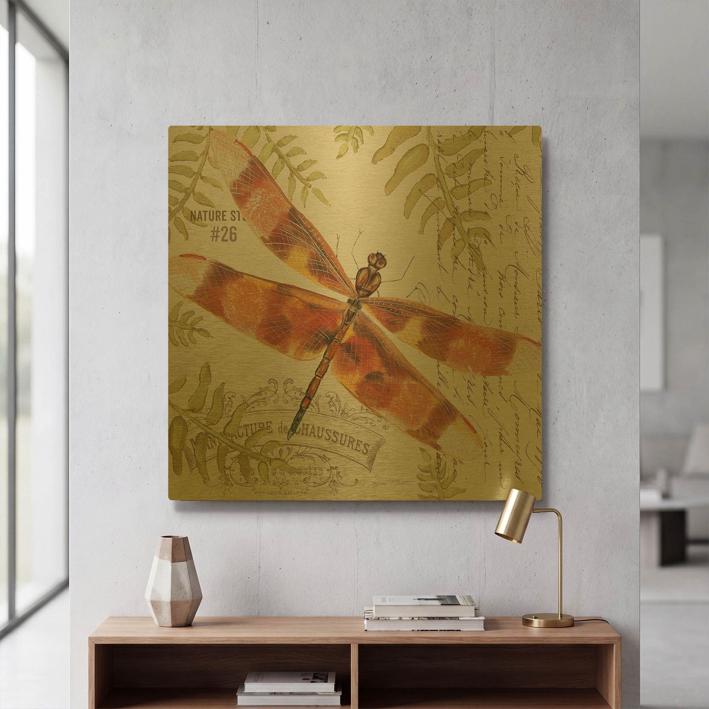 'Botanical Dragonfly 3' By Jean Plout Gold Metal Wall Art