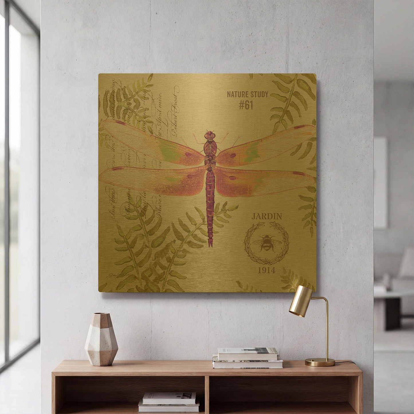 'Botanical Dragonfly 8' By Jean Plout Gold Metal Wall Art