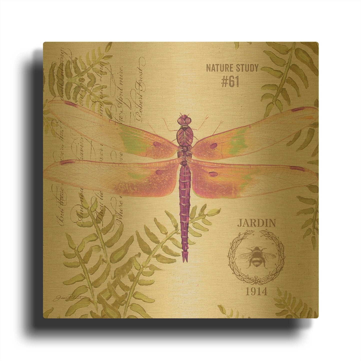 'Botanical Dragonfly 8' By Jean Plout Gold Metal Wall Art