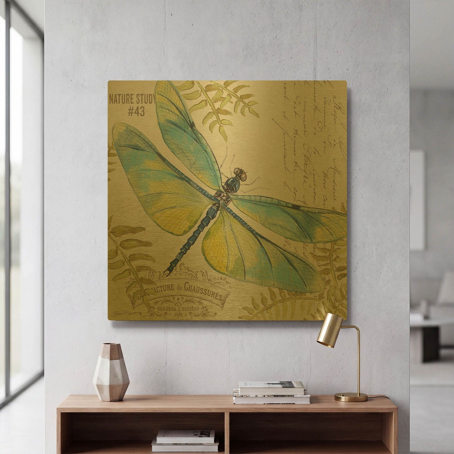 'Botanical Dragonfly 2' By Jean Plout Gold Metal Wall Art