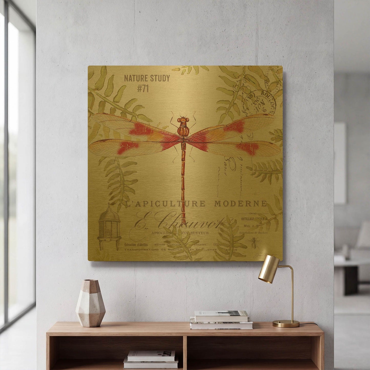 'Botanical Dragonfly 7' By Jean Plout Gold Metal Wall Art
