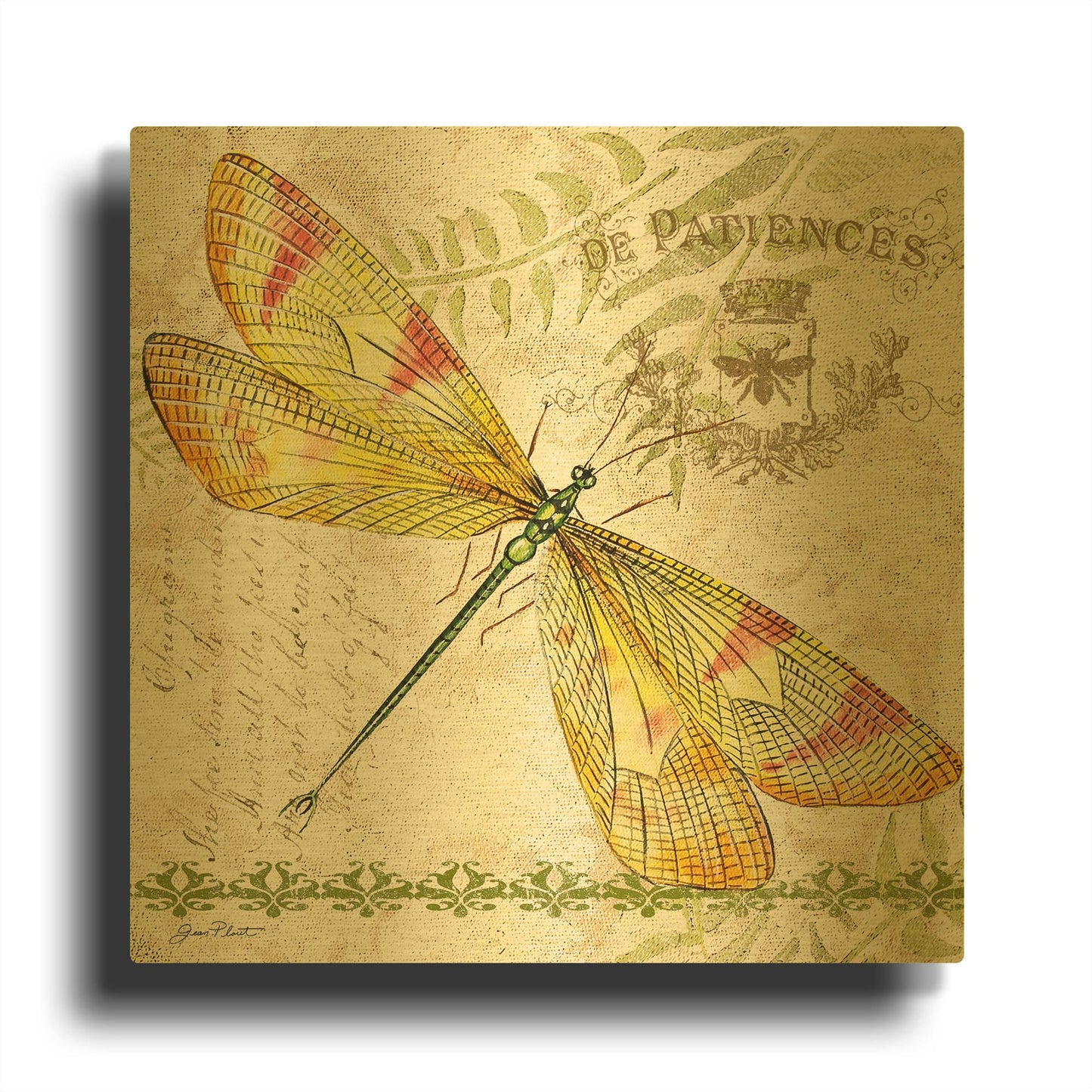 'Dragonfly Daydreams 4' By Jean Plout Gold Metal Wall Art