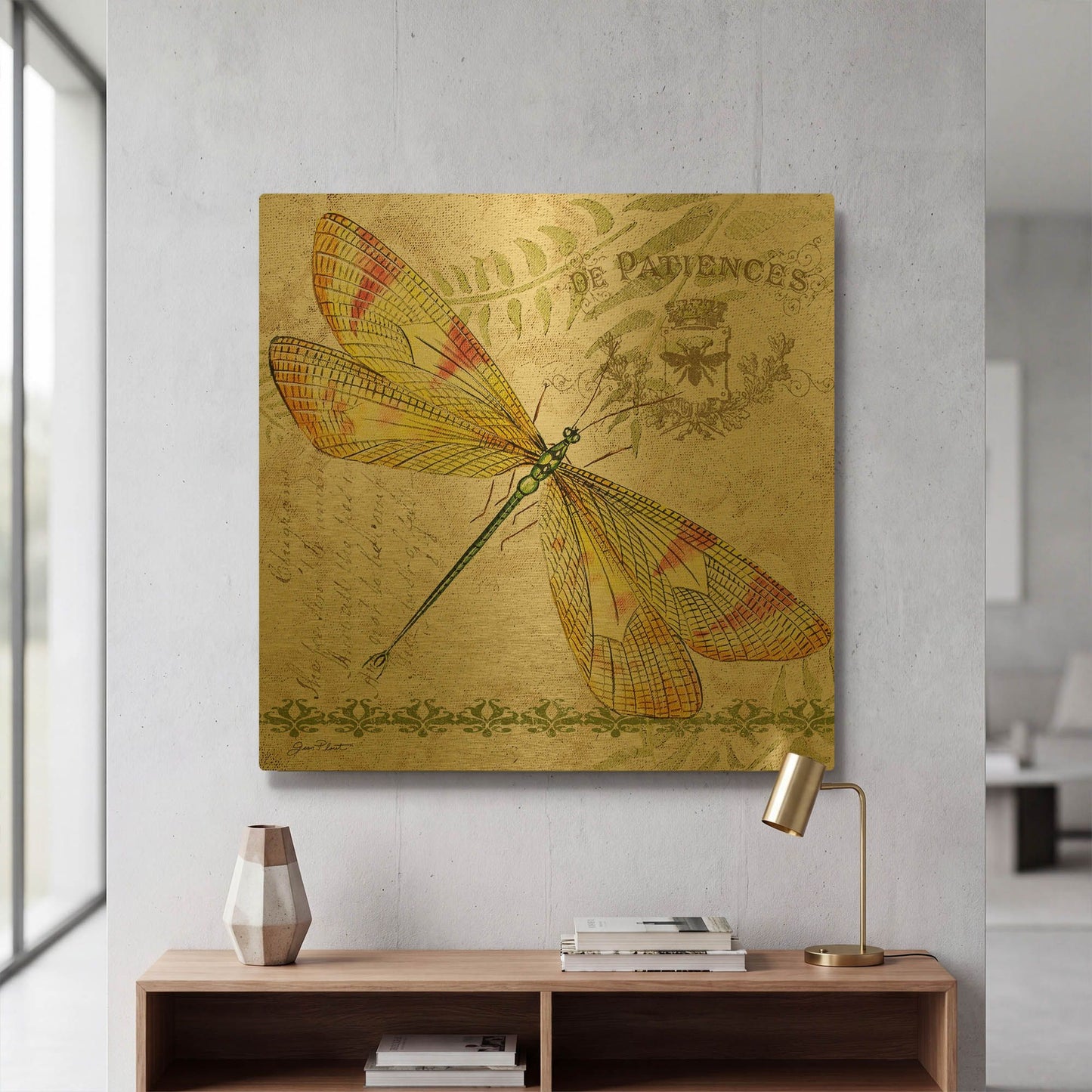 'Dragonfly Daydreams 4' By Jean Plout Gold Metal Wall Art