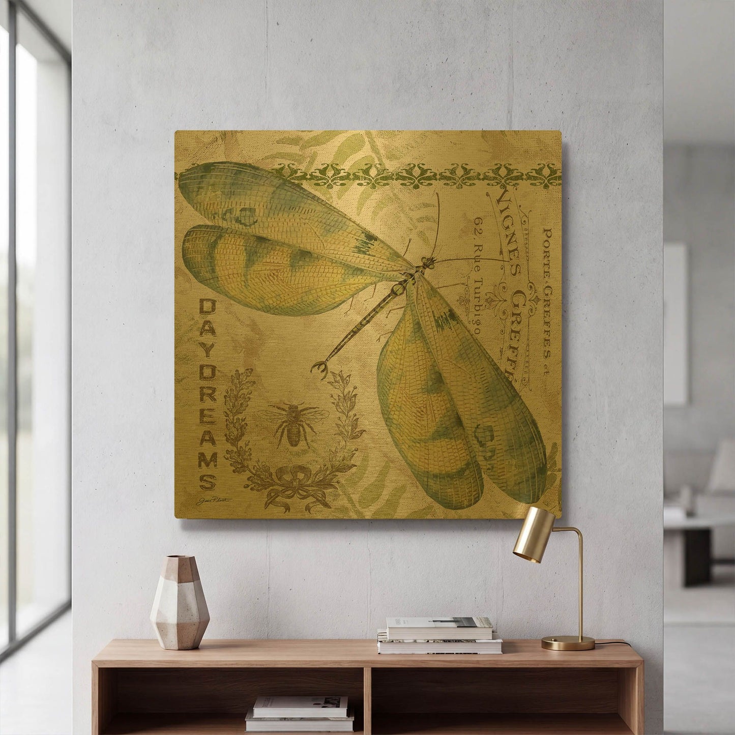 'Dragonfly Daydreams 3' By Jean Plout Gold Metal Wall Art