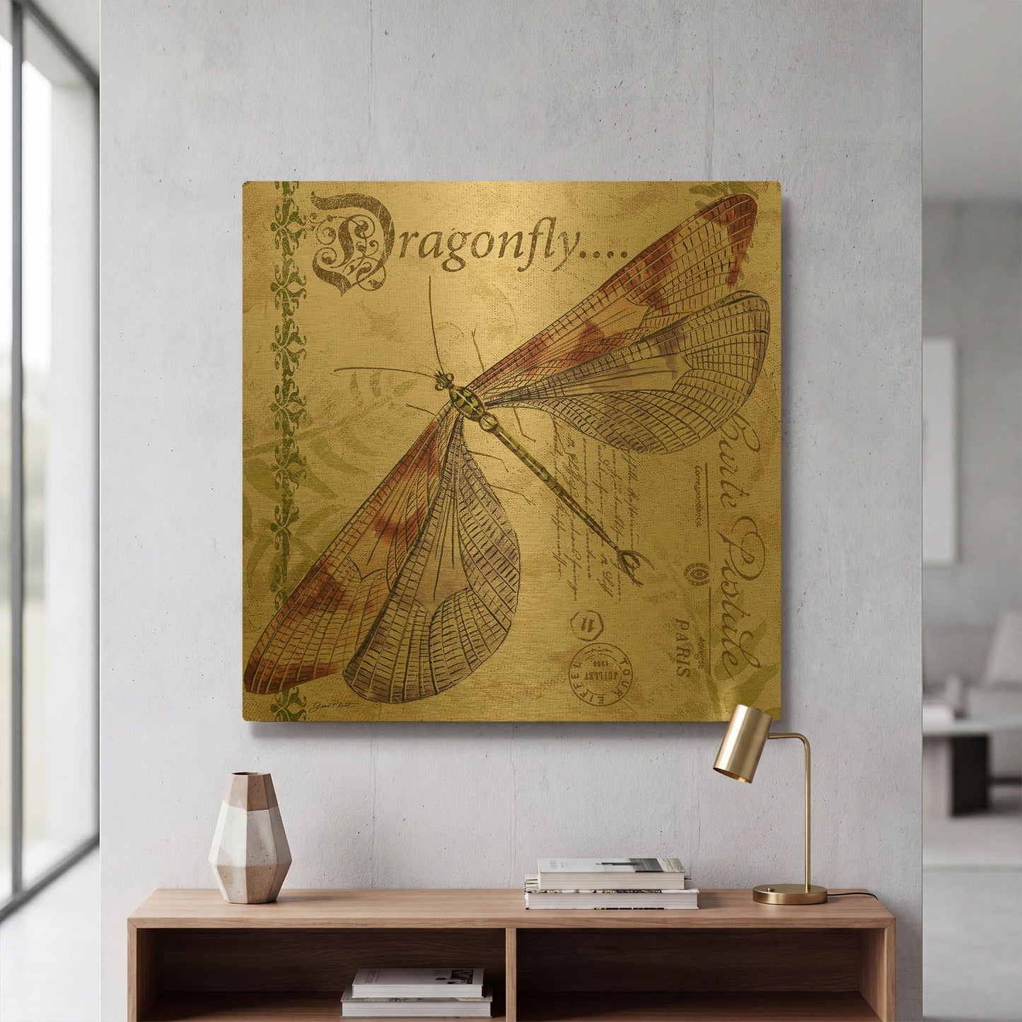 'Dragonfly Daydreams 2' By Jean Plout Gold Metal Wall Art